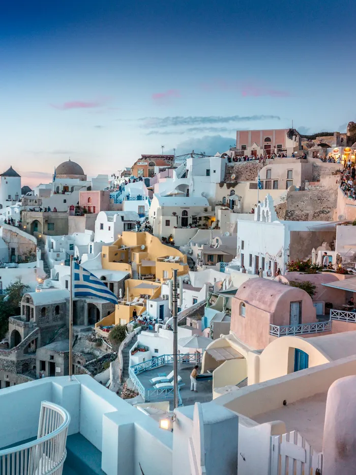 Whitewashed island rooftops